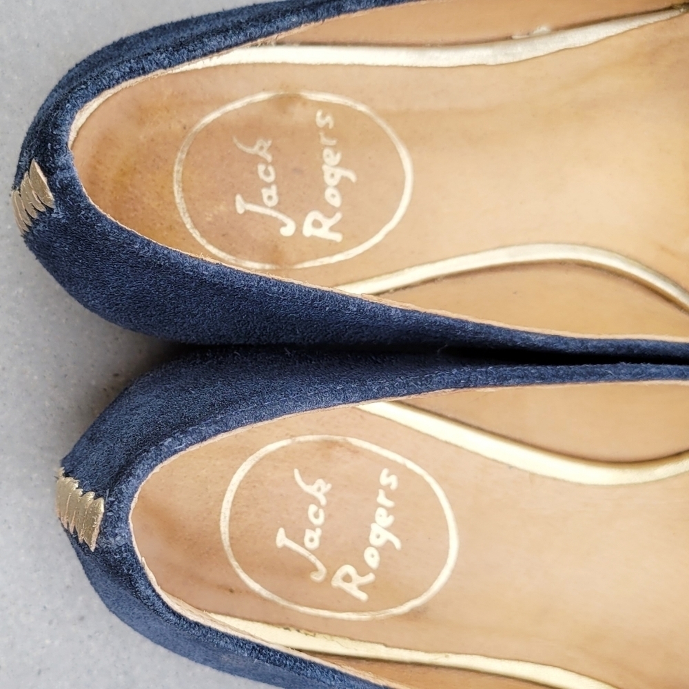 JACK Rogers Ballet Flat 5 Blue suede Gold - Picture 11 of 11
